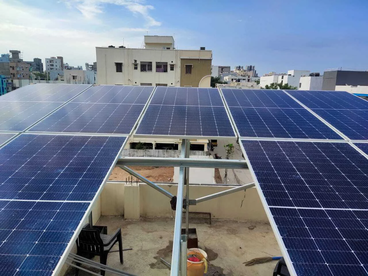 Adani Solar modules at a Hyderabad project site